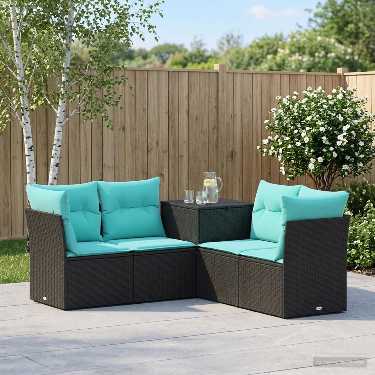 vidaXL Bankstel 5 st Zwart Poly Rattan en Staal