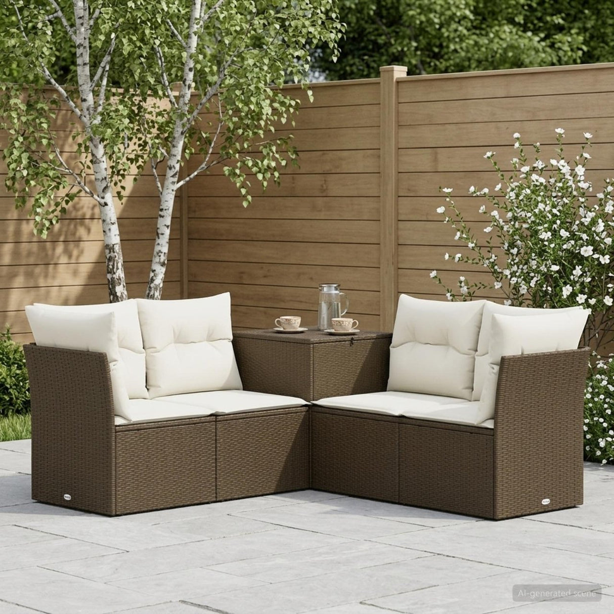 vidaXL Bankstel 5 st Zwart Poly Rattan en Staal