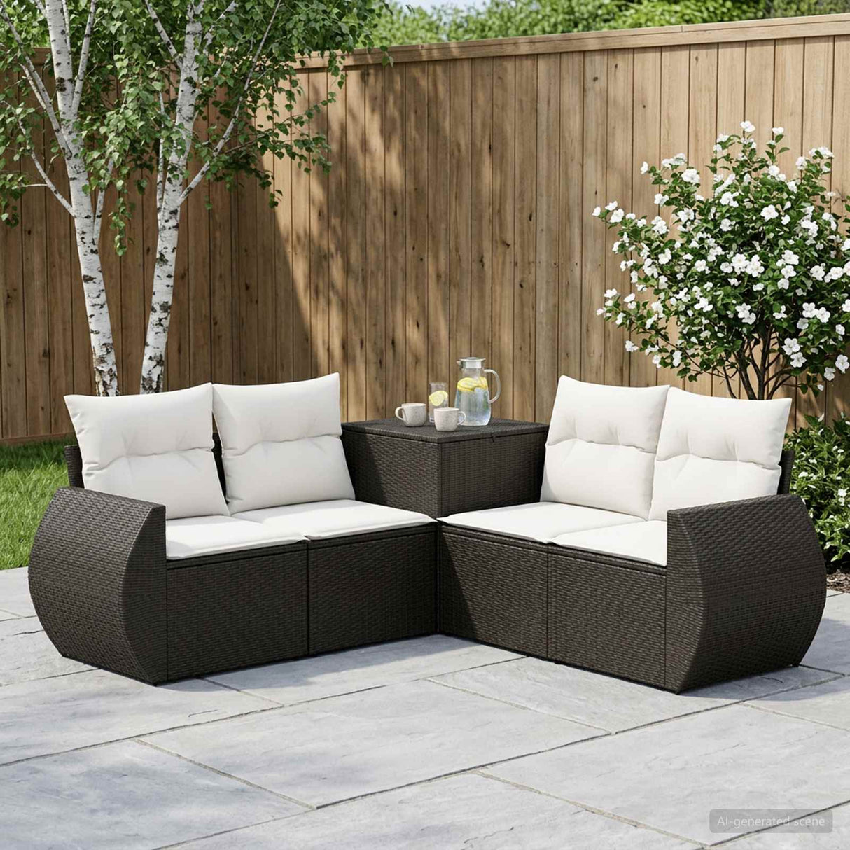 vidaXL 5-piece Sofa Set Black Poly Rattan and Steel