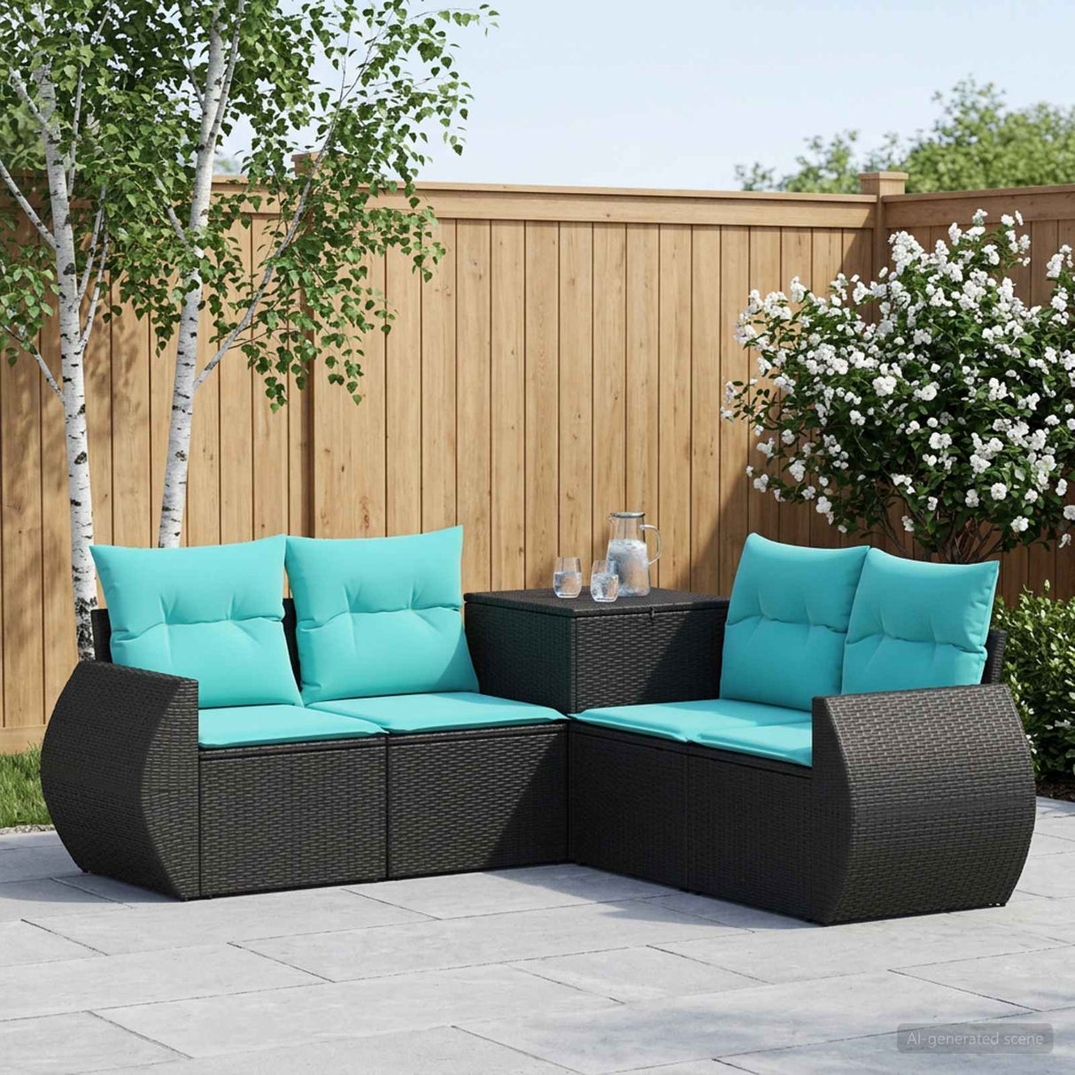 vidaXL 5-piece Sofa Set Black Poly Rattan and Steel