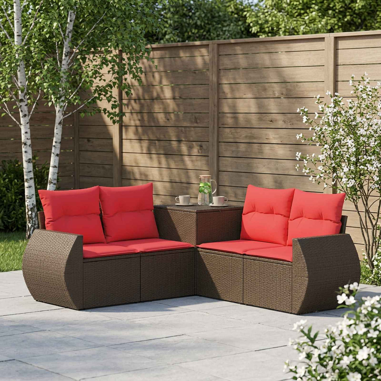 vidaXL 5-piece Sofa Set Black Poly Rattan and Steel
