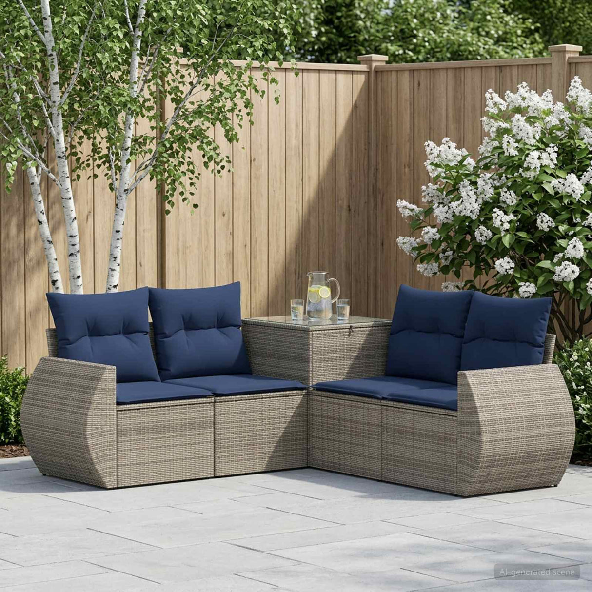 vidaXL 5-piece Sofa Set Black Poly Rattan and Steel