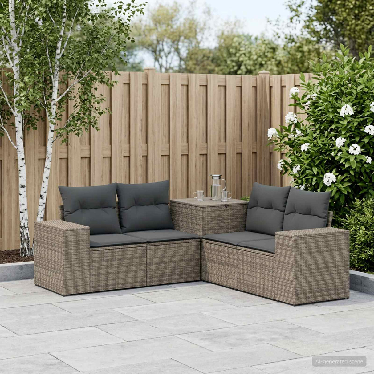 vidaXL Bankstel 5 st Zwart Poly Rattan en Staal