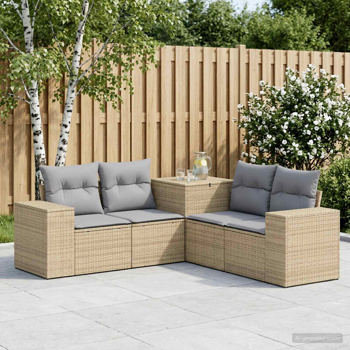 vidaXL Bankstel 5 st Zwart Poly Rattan en Staal