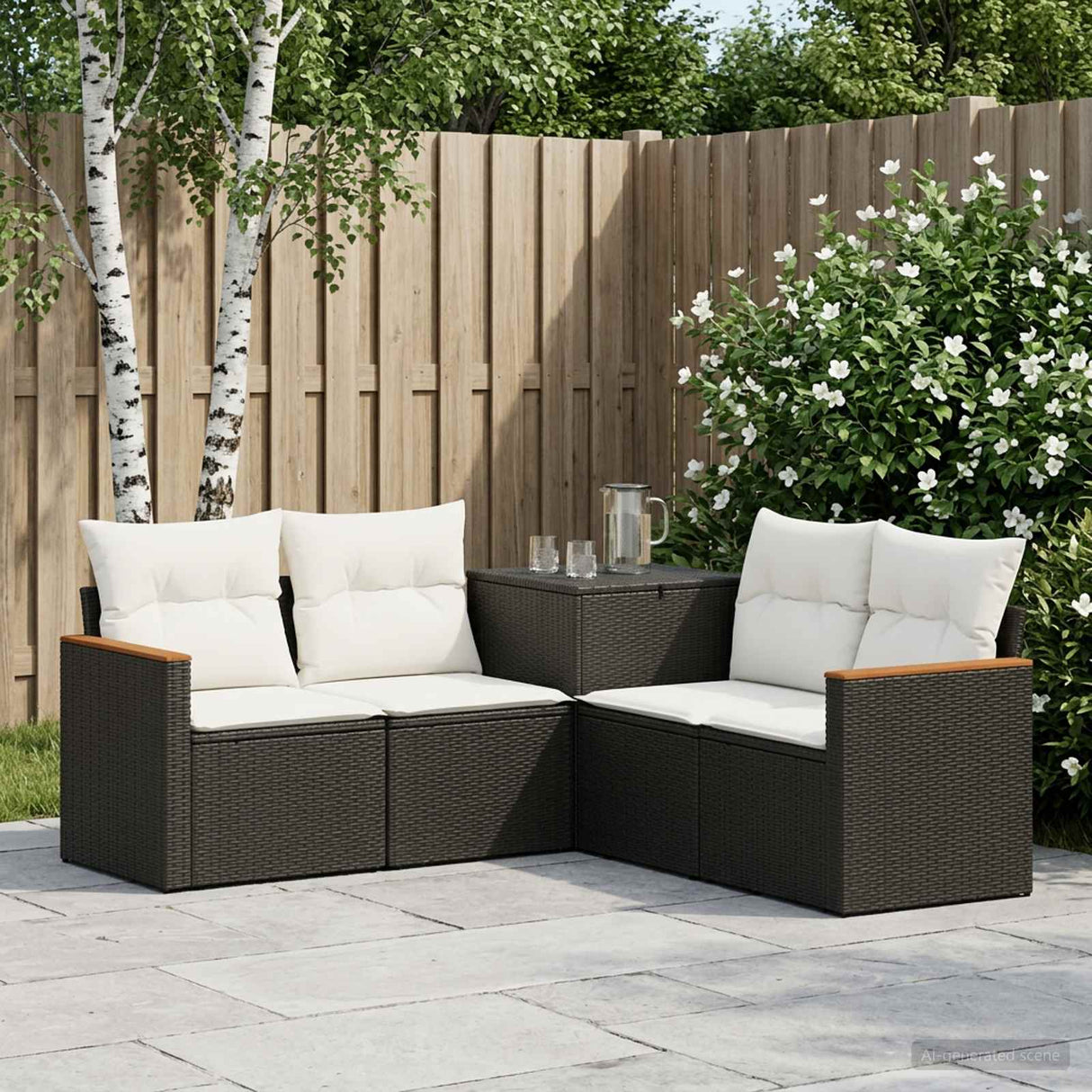 vidaXL Bankstel 5 st Zwart Poly Rattan en Staal