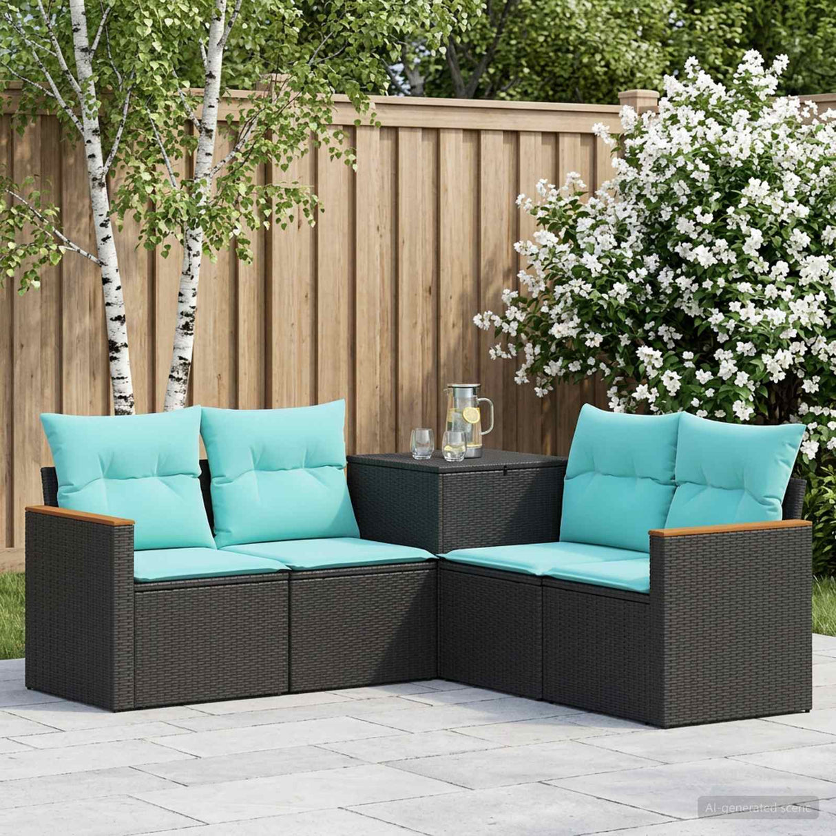 vidaXL Bankstel 5 st Zwart Poly Rattan en Staal