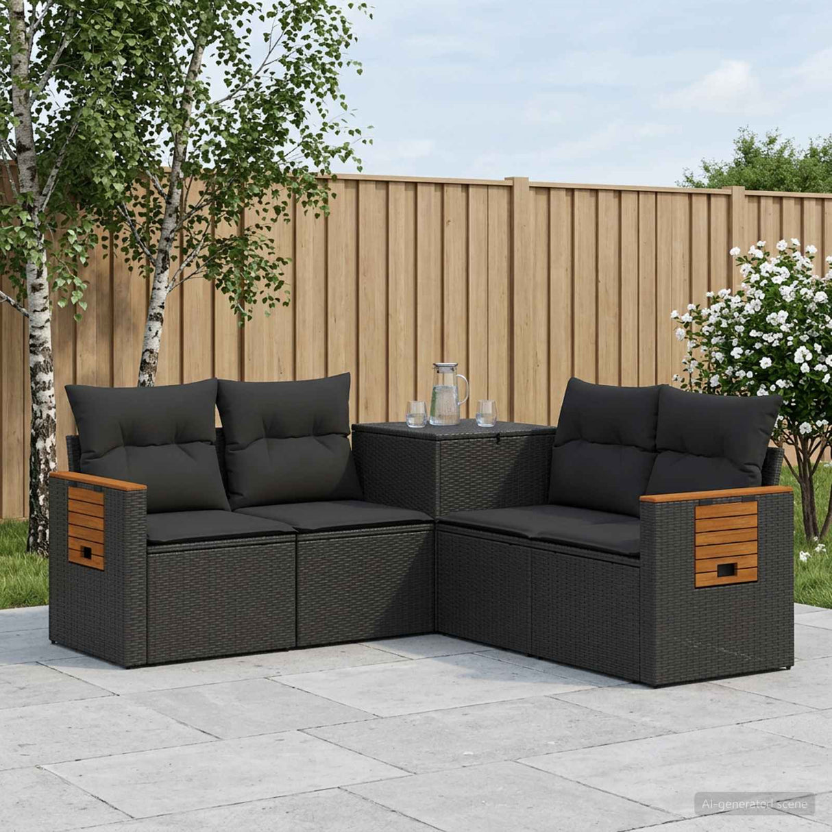 vidaXL Bankstel 5 st Zwart Poly Rattan en Staal