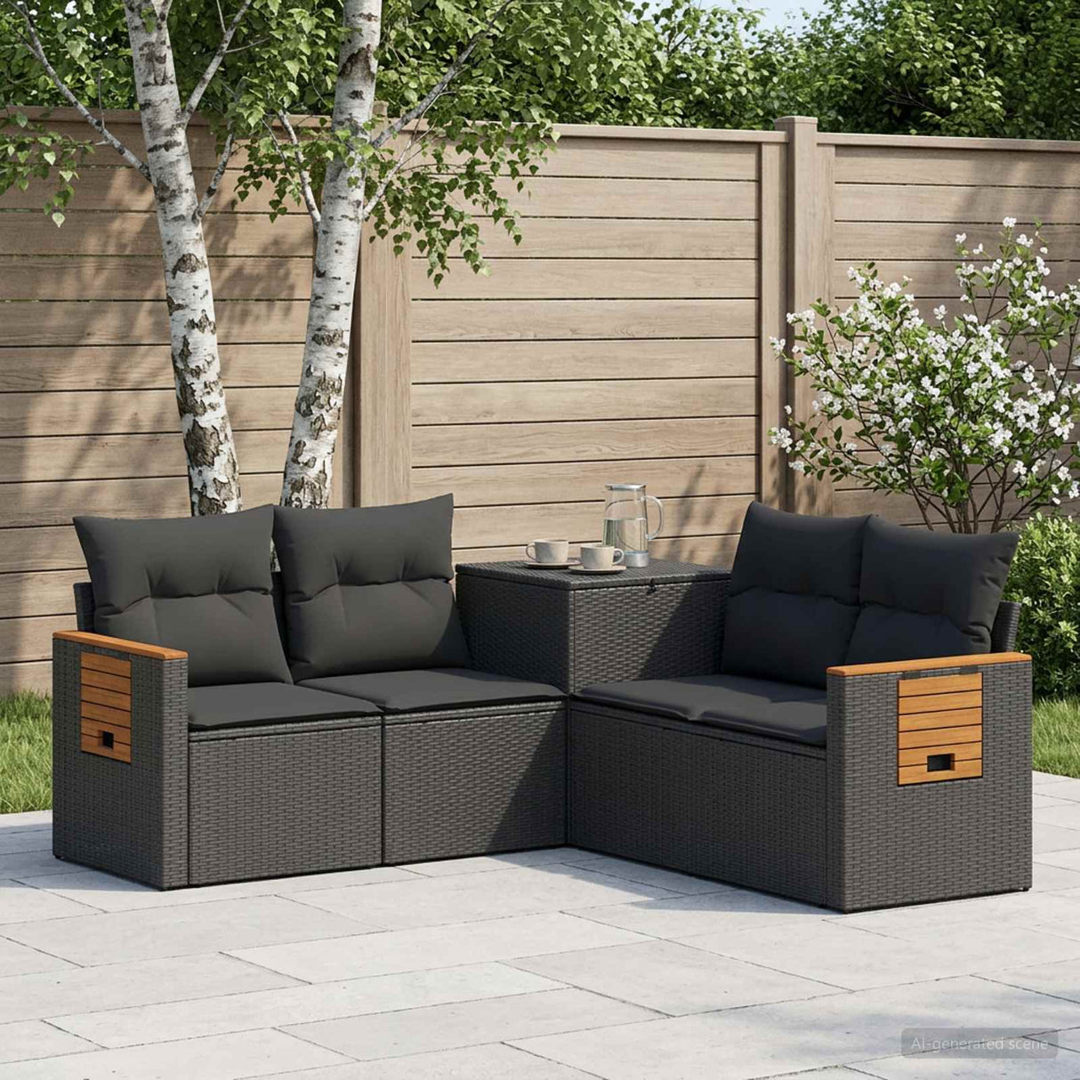 vidaXL Bankstel 5 st Zwart Poly Rattan en Staal