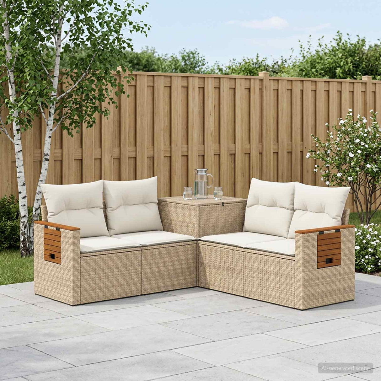 vidaXL Bankstel 5 st Zwart Poly Rattan en Staal