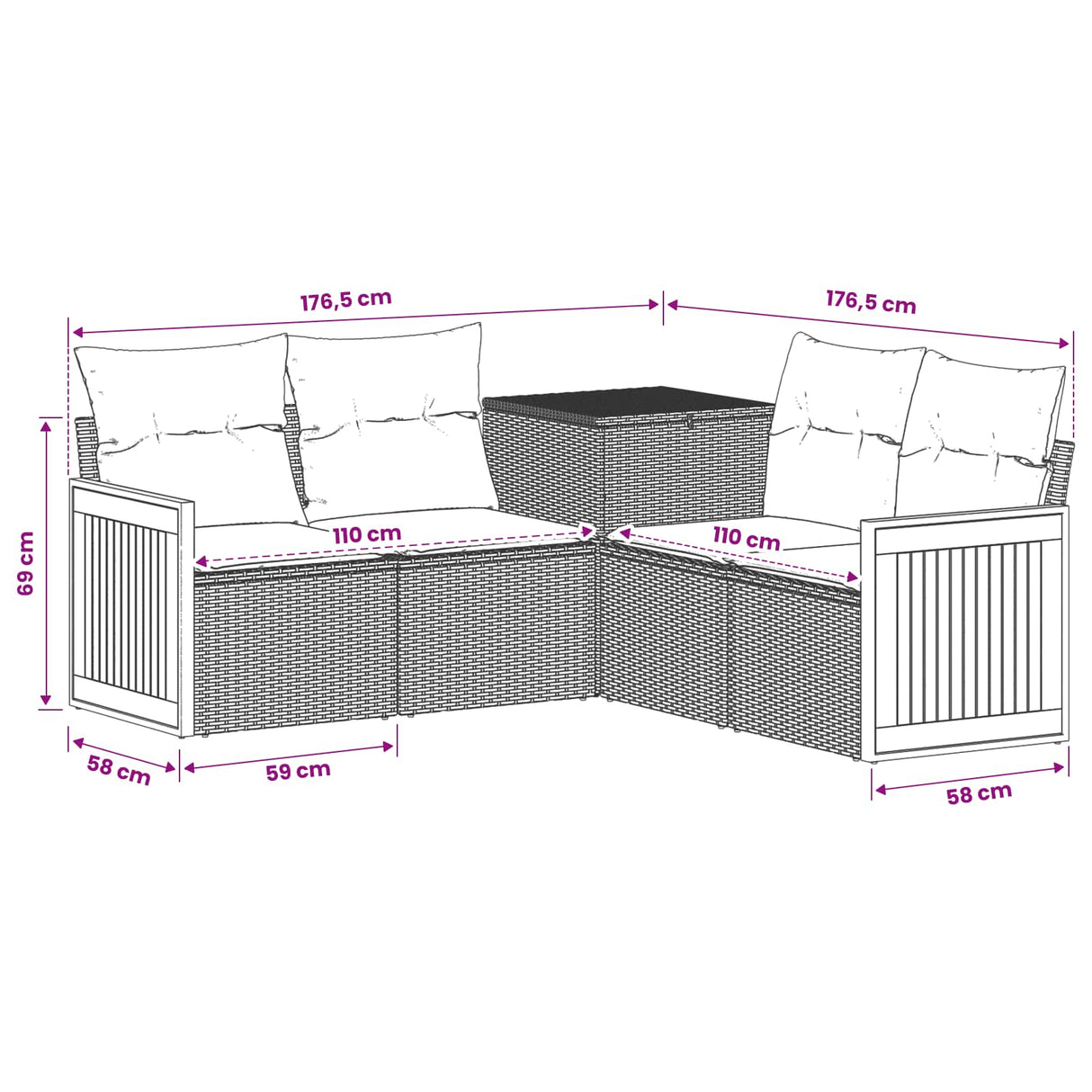 vidaXL Bankstel 5 st Zwart Poly Rattan en Staal