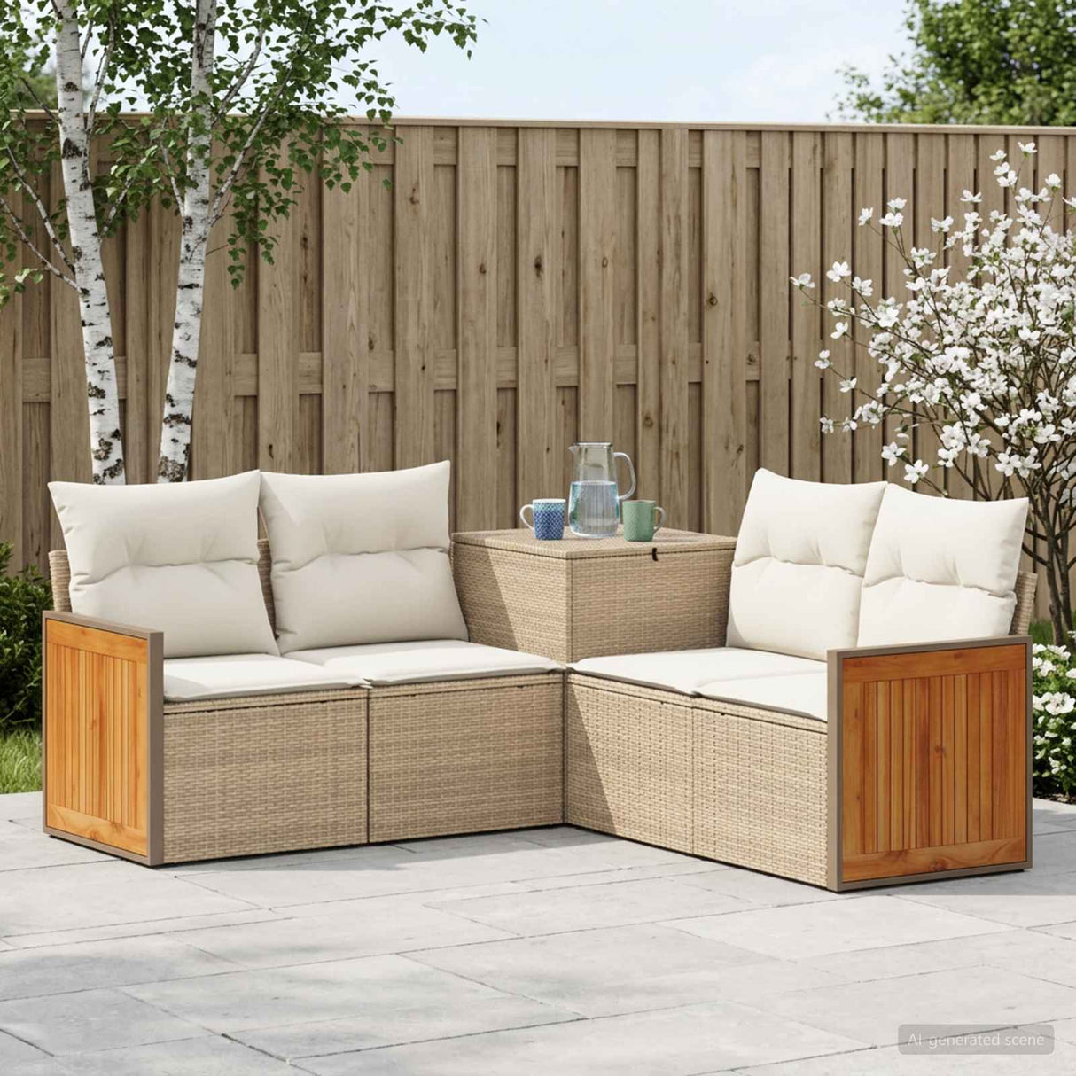 vidaXL Bankstel 5 st Zwart Poly Rattan en Staal
