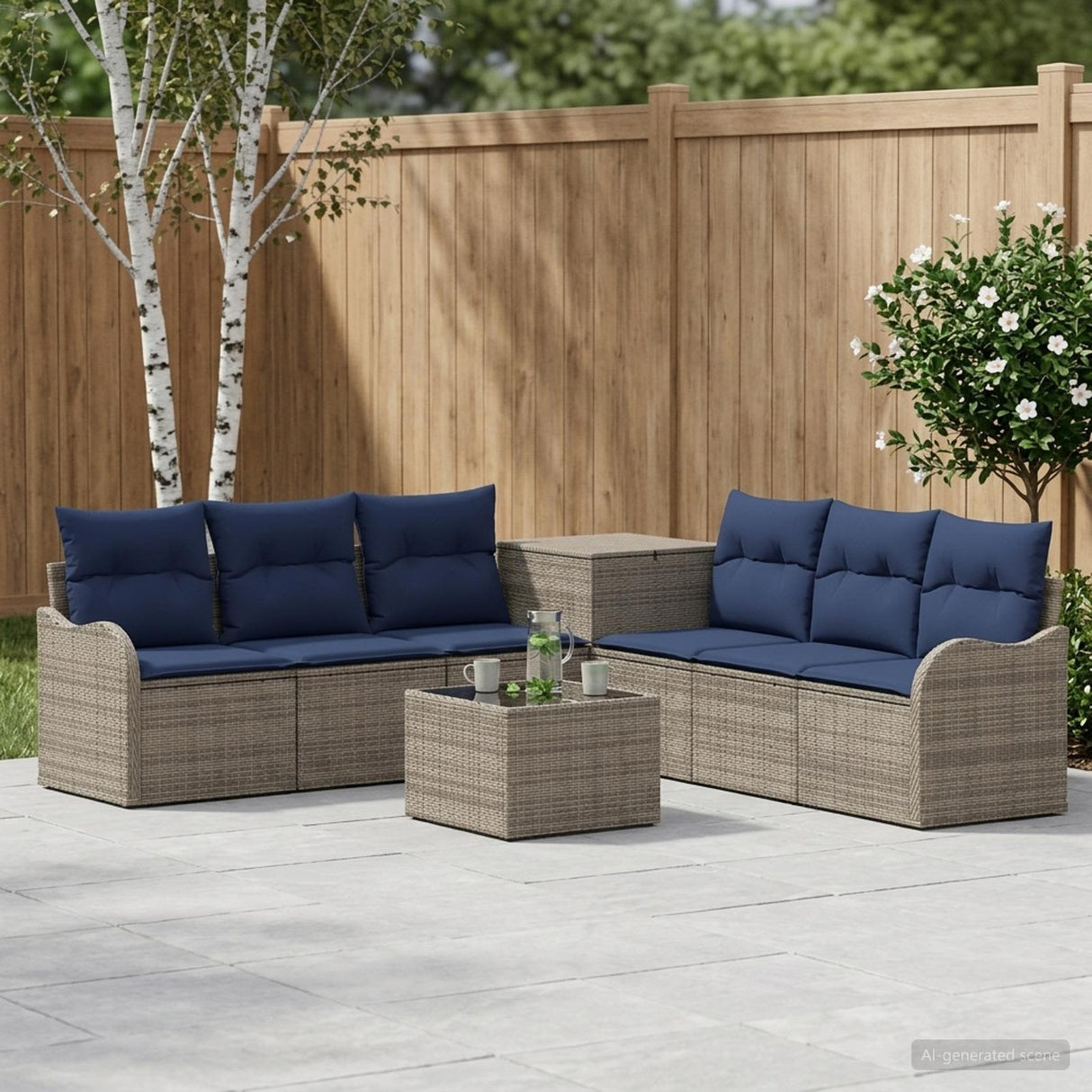 vidaXL Sofa Set 8 pcs Black Poly Rattan and Steel
