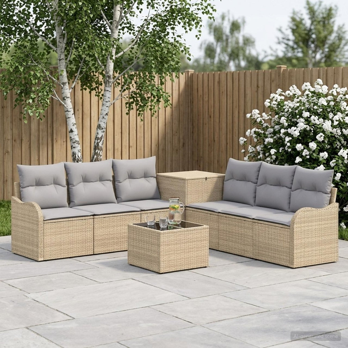 vidaXL Sofa Set 8 pcs Black Poly Rattan and Steel