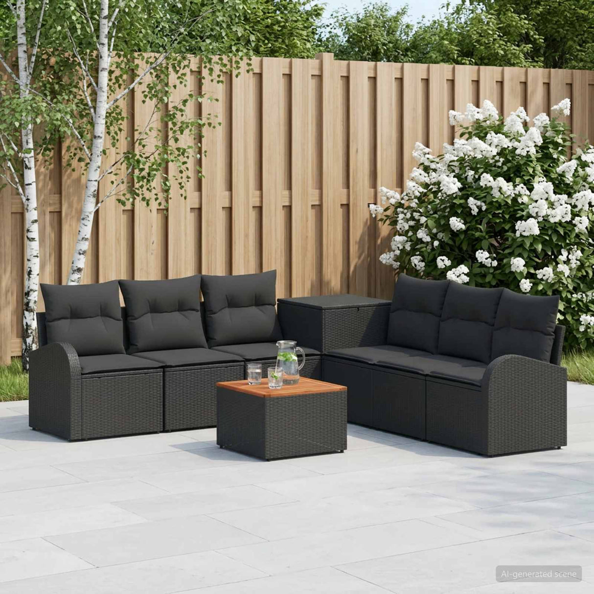 vidaXL Bankstel 8 st Zwart Poly Rattan en Staal