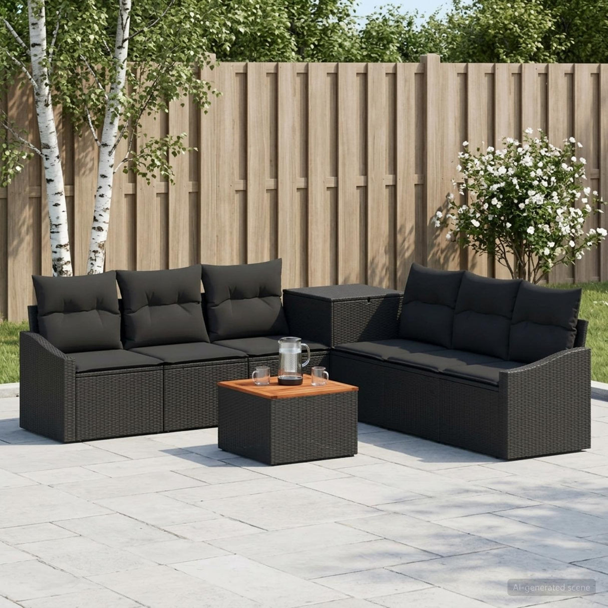 vidaXL Bankstel 8 st Zwart Poly Rattan en Staal