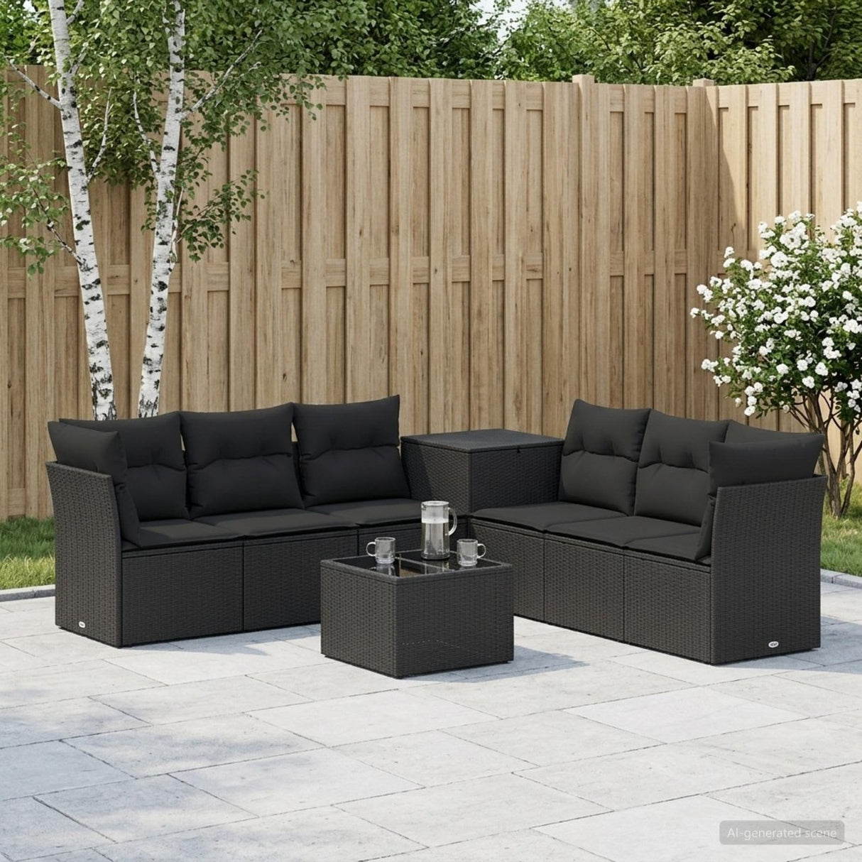 vidaXL Sofa set 8 pcs Black Poly Rattan and Steel