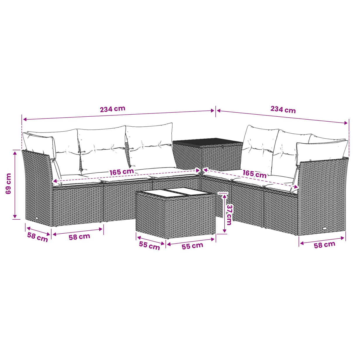 vidaXL Sofa set 8 pcs Black Poly Rattan and Steel