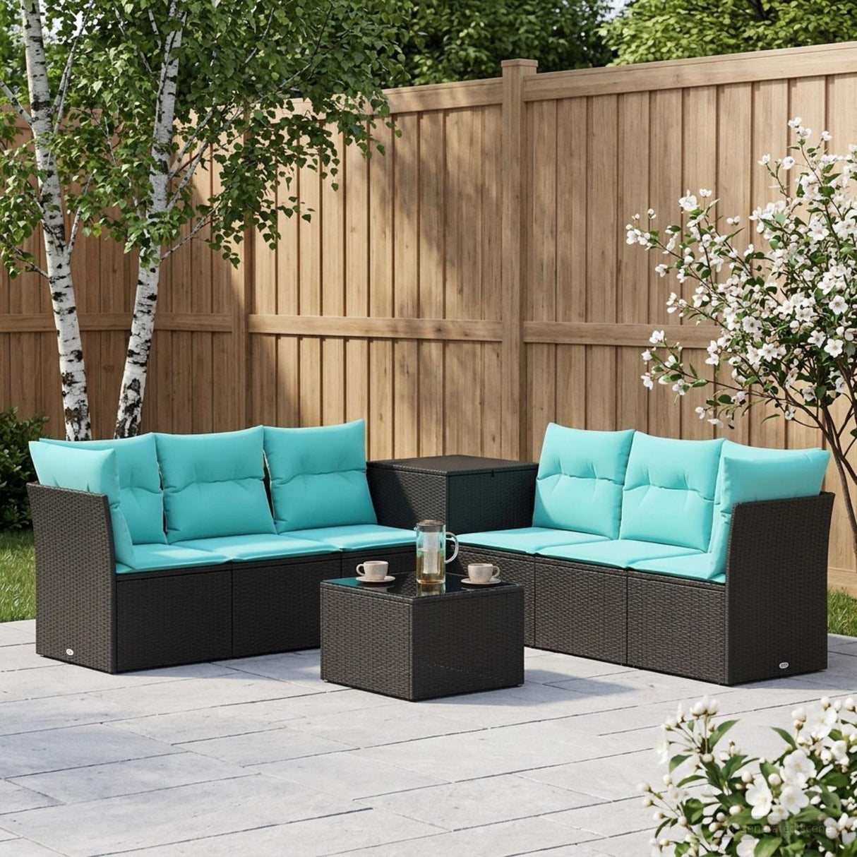 vidaXL Sofa set 8 pcs Black Poly Rattan and Steel