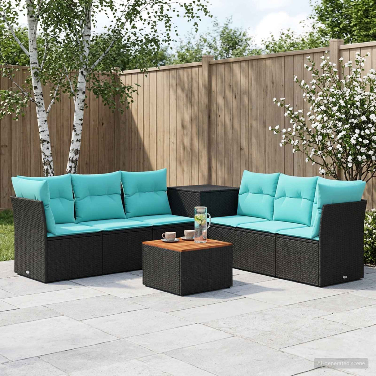 vidaXL Sofa set 8 pcs Black Poly Rattan and Steel
