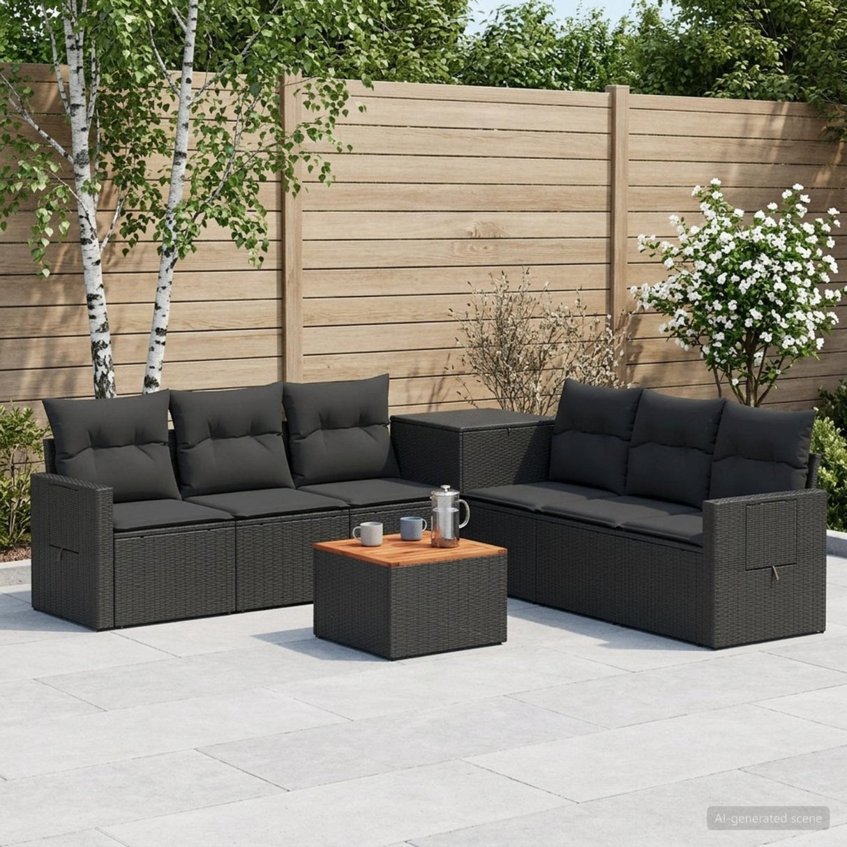 vidaXL Bankstel 8 st Zwart Poly Rattan en Staal