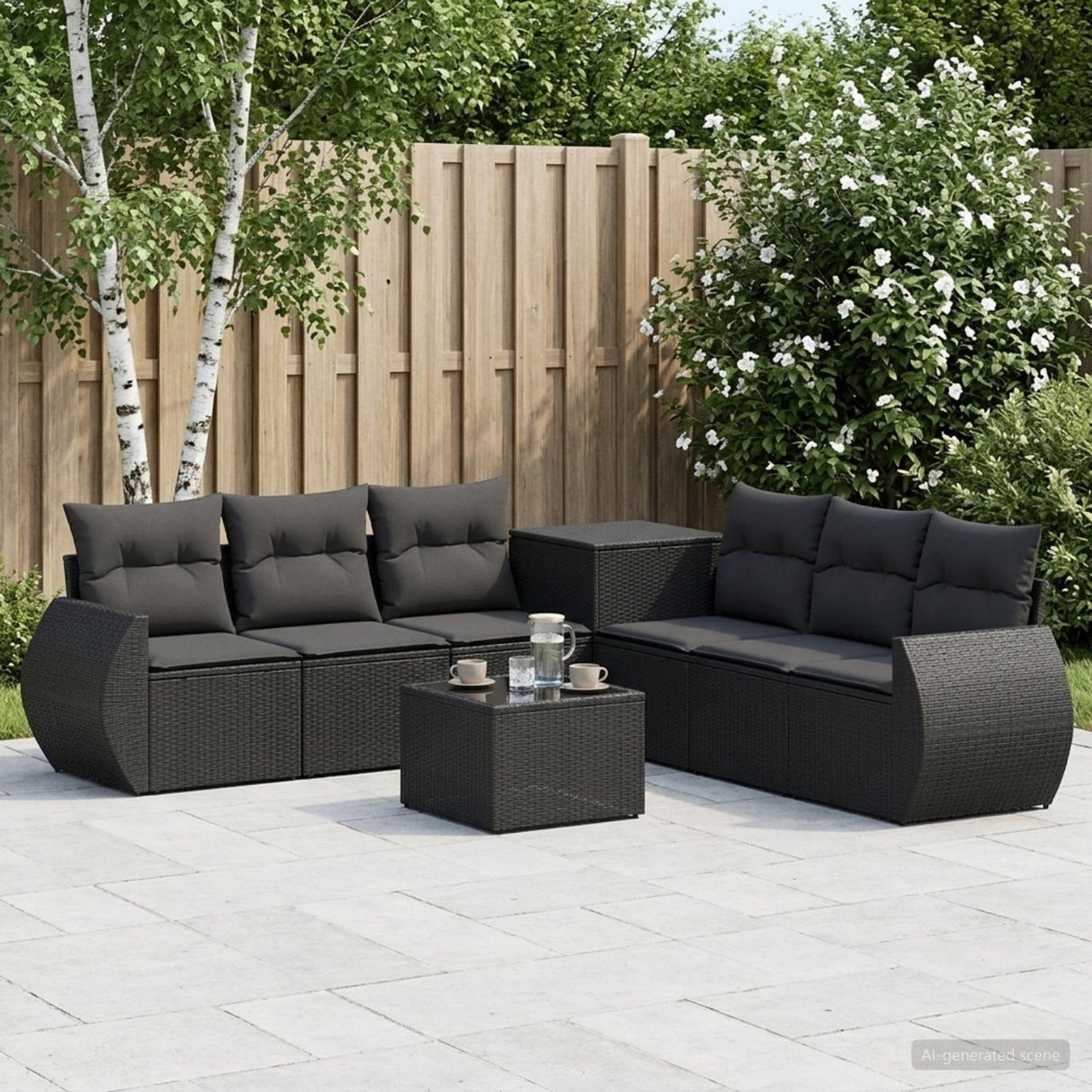 vidaXL Bankstel 8 st Zwart Poly Rattan en Staal