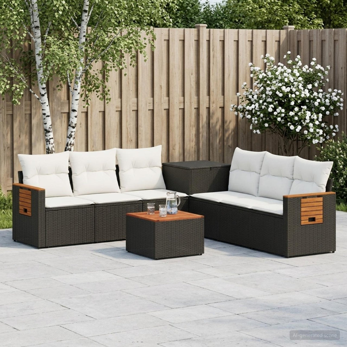 vidaXL Bankstel 8 st Zwart Poly Rattan en Staal
