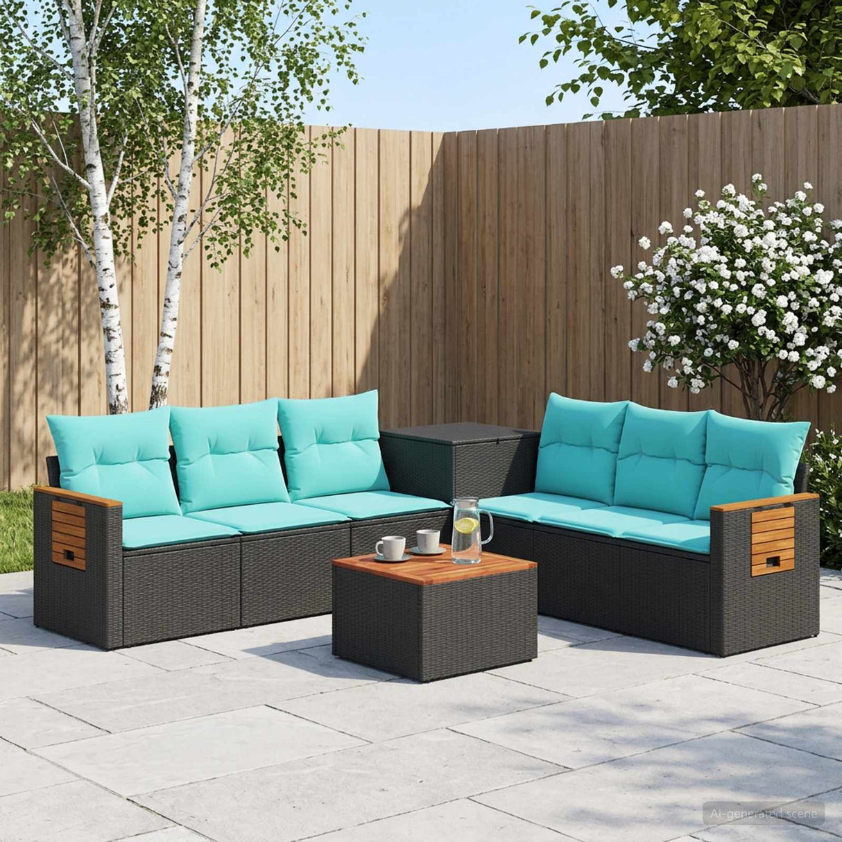 vidaXL Bankstel 8 st Zwart Poly Rattan en Staal