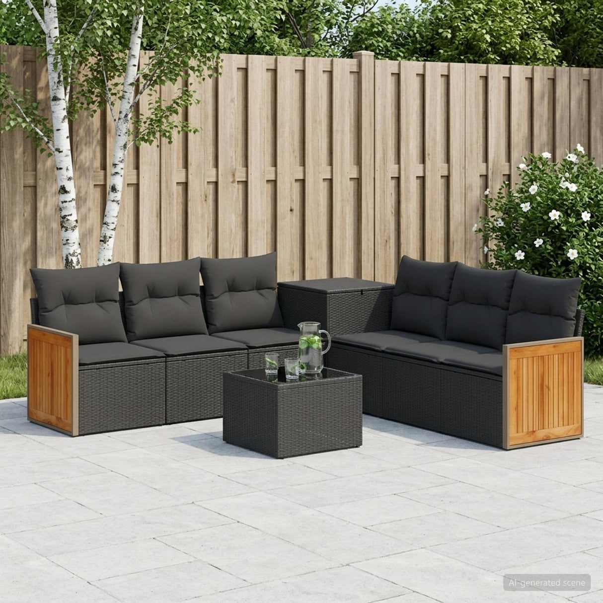 vidaXL Bankstel 8 st Zwart Poly Rattan en Staal