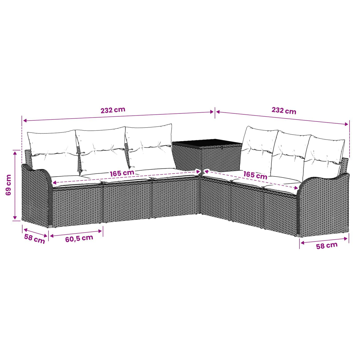 vidaXL Bankstel 7 st Zwart Poly Rattan en Staal