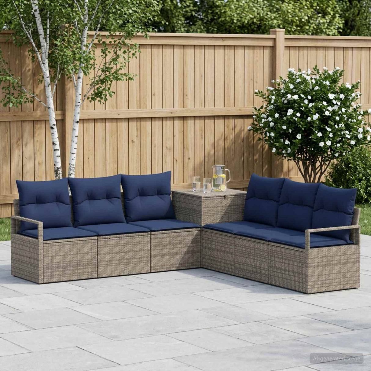 vidaXL Bankstel 7 st Zwart Poly Rattan en Staal