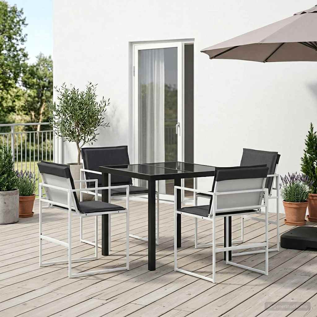 vidaXL Tuin Eettafel Set 5 pcs Zwart Gepoedercoat staal
