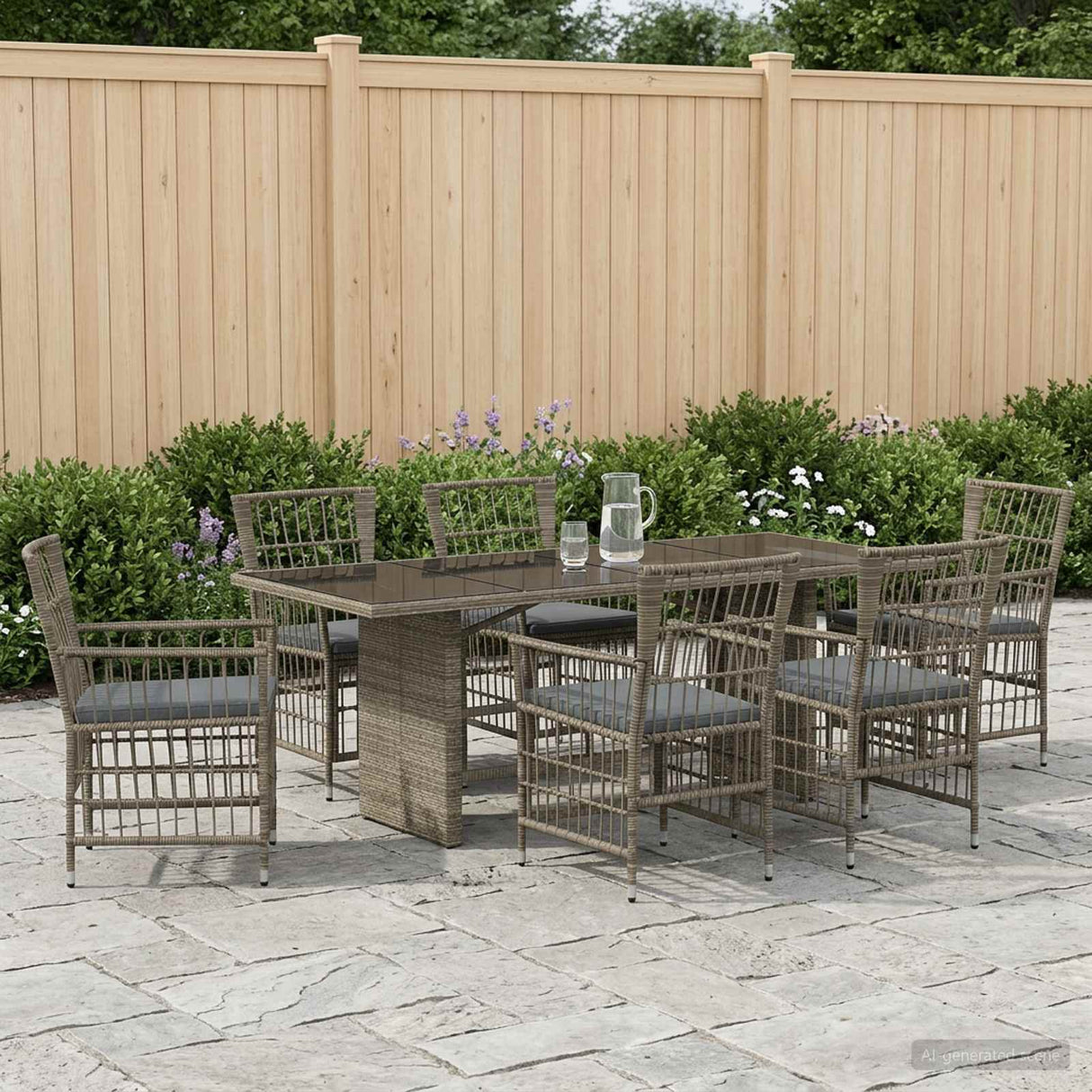 vidaXL Buiten Eettafel Set 7 st Zwart poly rattan