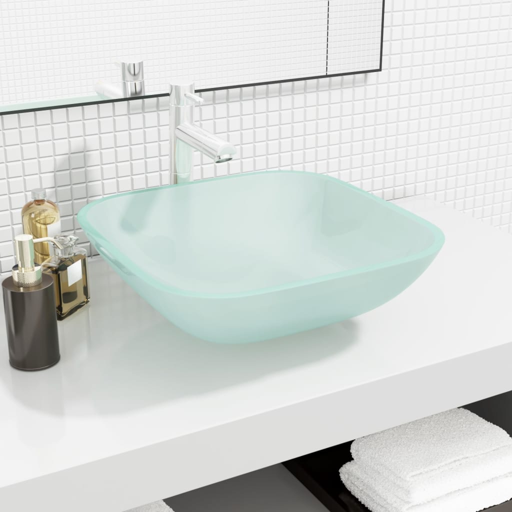 vidaXL Wasbak 42x42x14 cm glas transparant