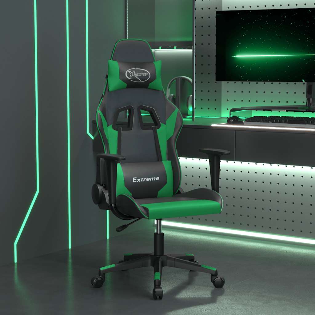 vidaXL Massage gamestoel kunstleer zwart en blauw