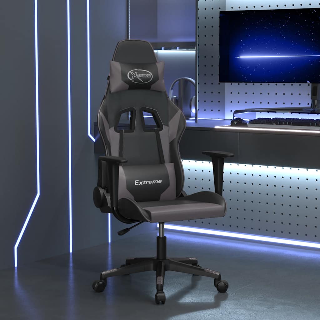 vidaXL Massage gamestoel kunstleer zwart en blauw