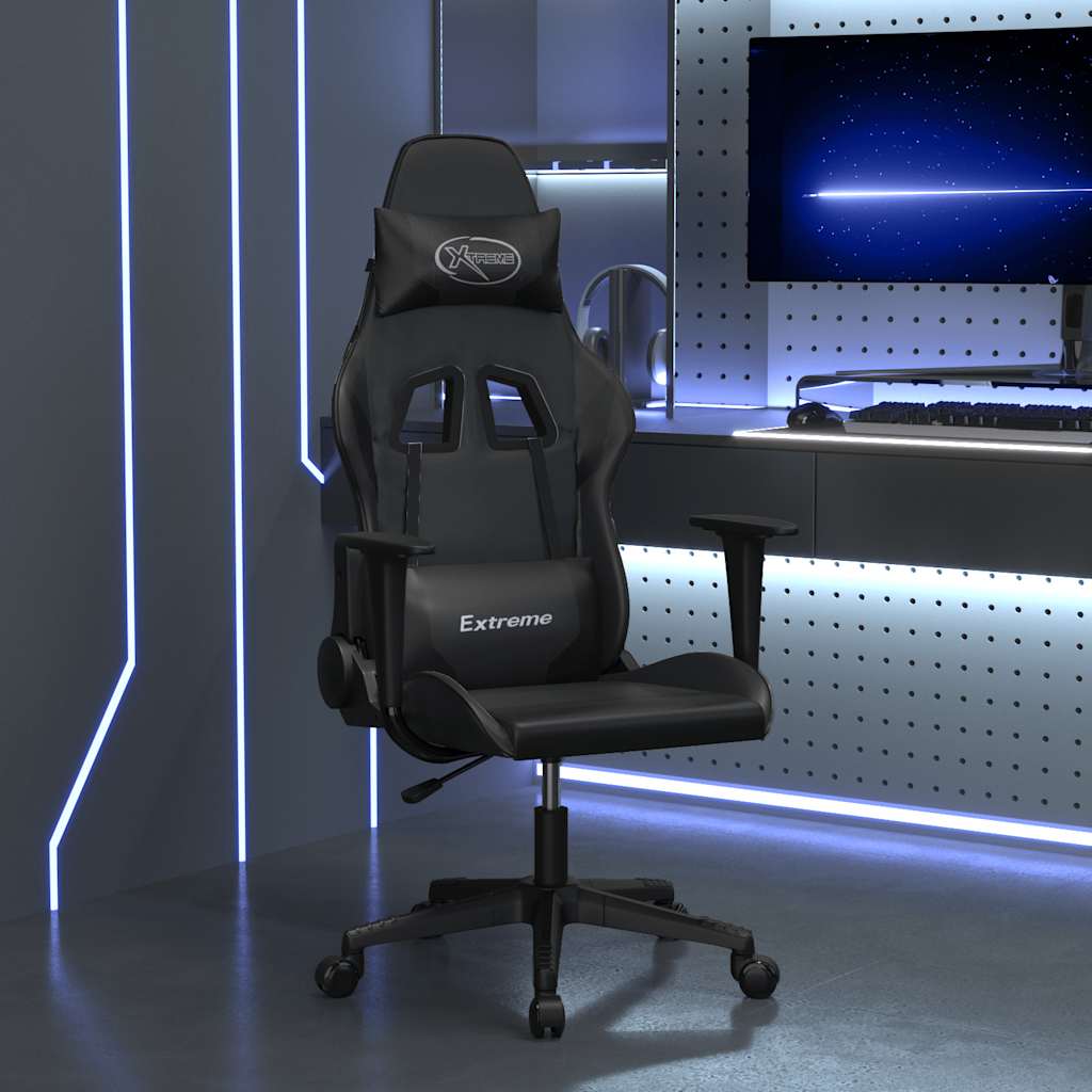vidaXL Massage gamestoel kunstleer zwart en blauw