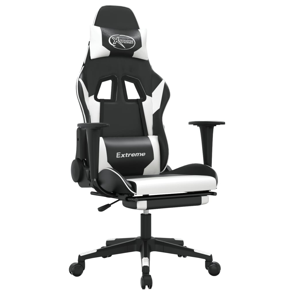 vidaXL Massage gamestoel kunstleer zwart en blauw