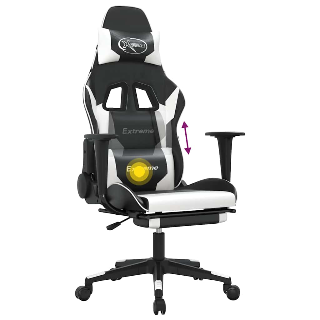 vidaXL Massage gamestoel kunstleer zwart en blauw