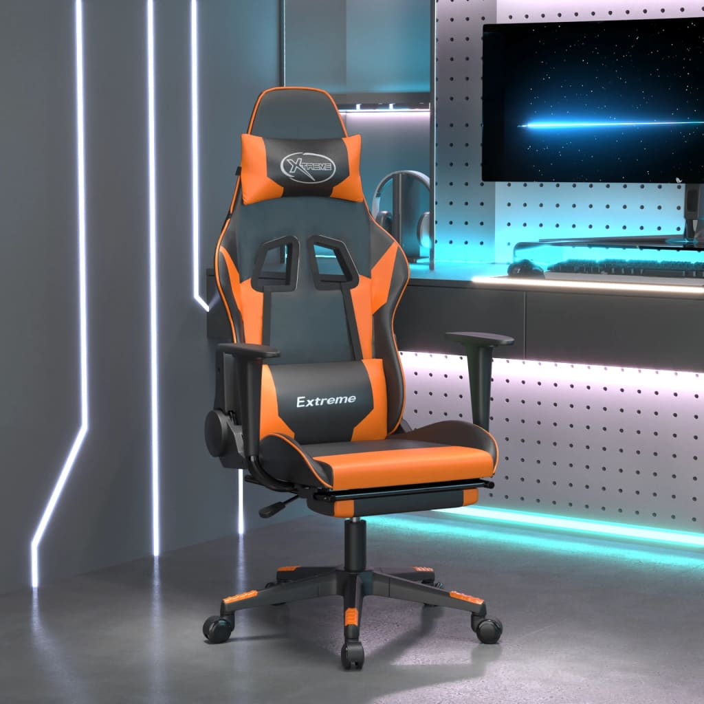 vidaXL Massage gamestoel kunstleer zwart en blauw
