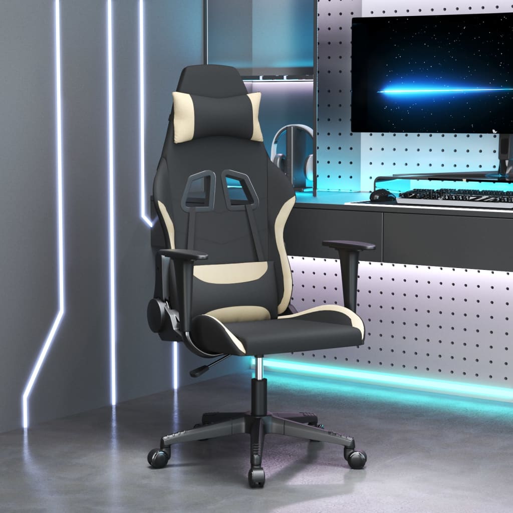 vidaXL Massage gamestoel stof zwart en crèmekleurig