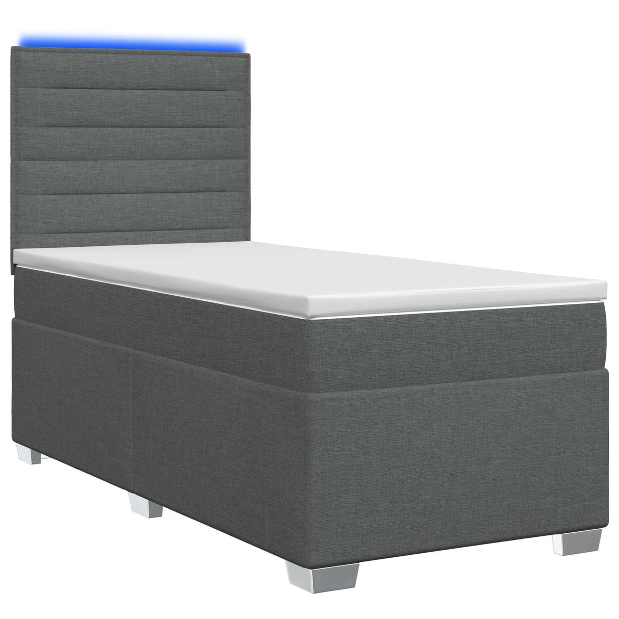 vidaXL Box Spring Bed with Mattress and LED Dark Grey 90 x 190 cm Fabric