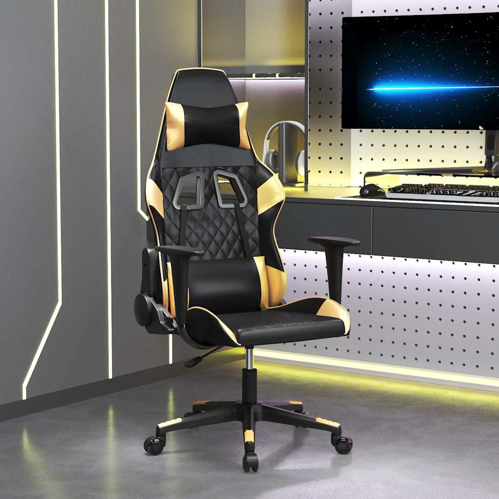 vidaXL Massage gamestoel kunstleer zwart en blauw
