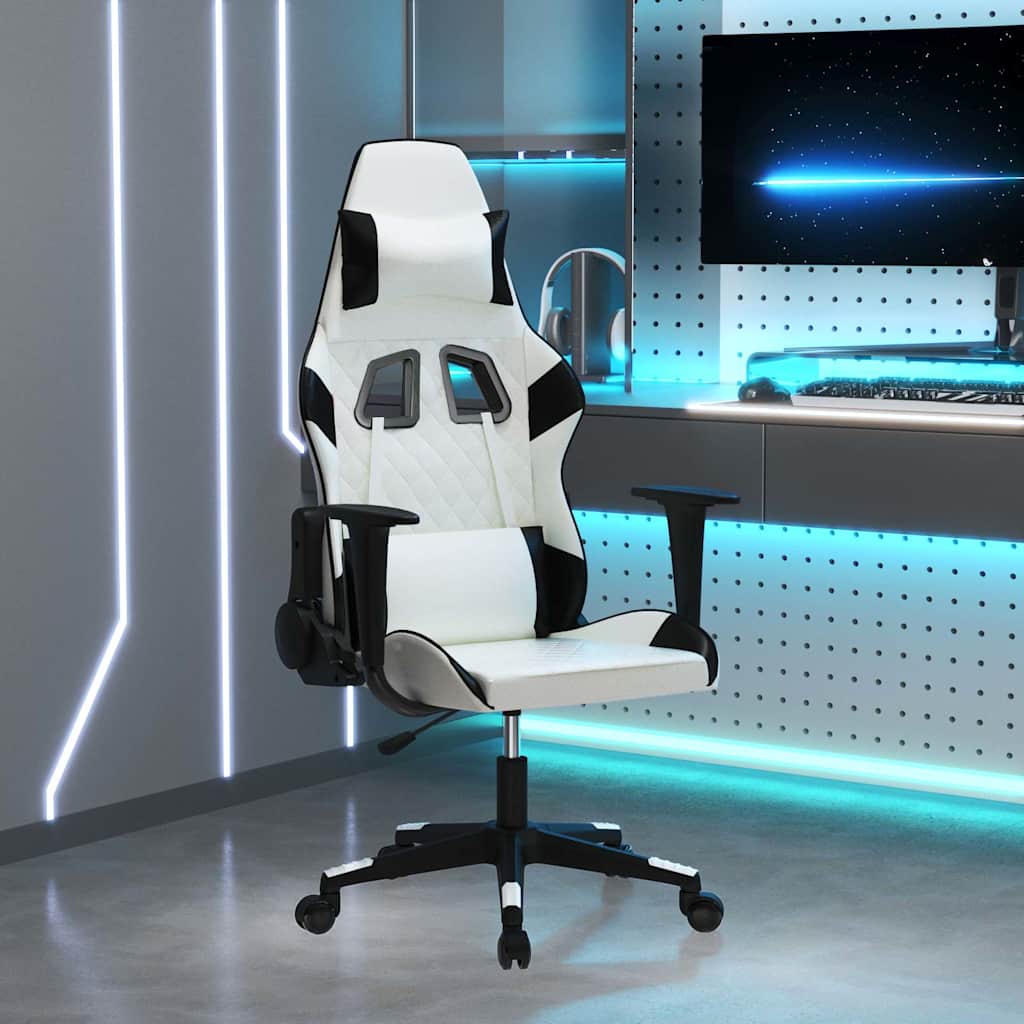 vidaXL Massage gamestoel kunstleer zwart en blauw