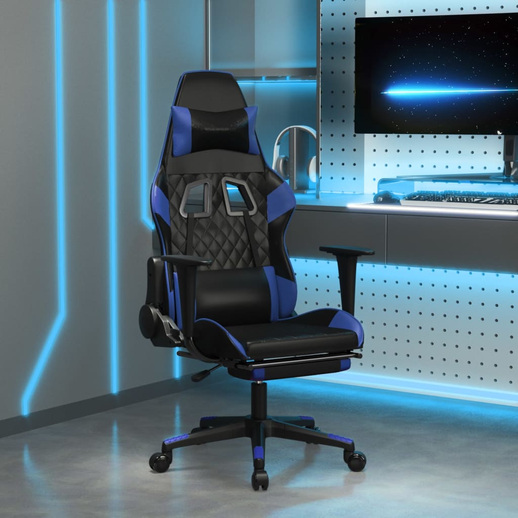 vidaXL Massage gamestoel kunstleer zwart en blauw
