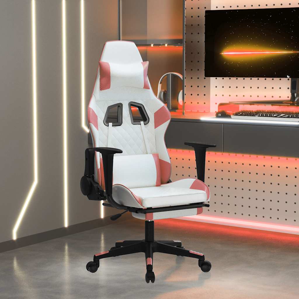 vidaXL Massage gamestoel kunstleer zwart en blauw