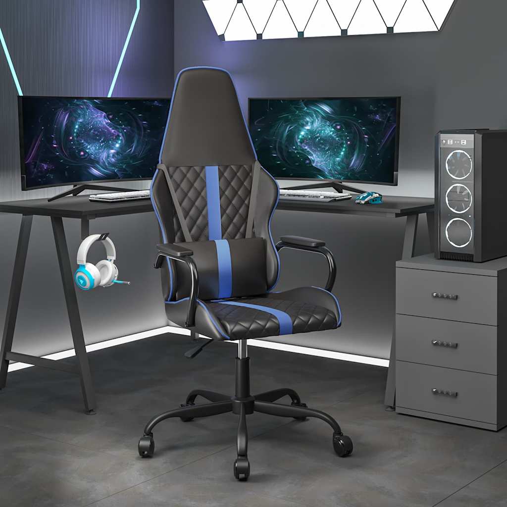 vidaXL Massage gamestoel kunstleer zwart en blauw