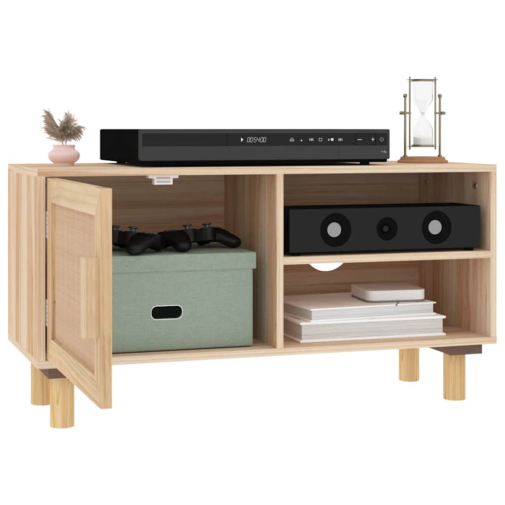 vidaXL Tv-meubel 80x30x40 cm massief grenenhout en rattan wit