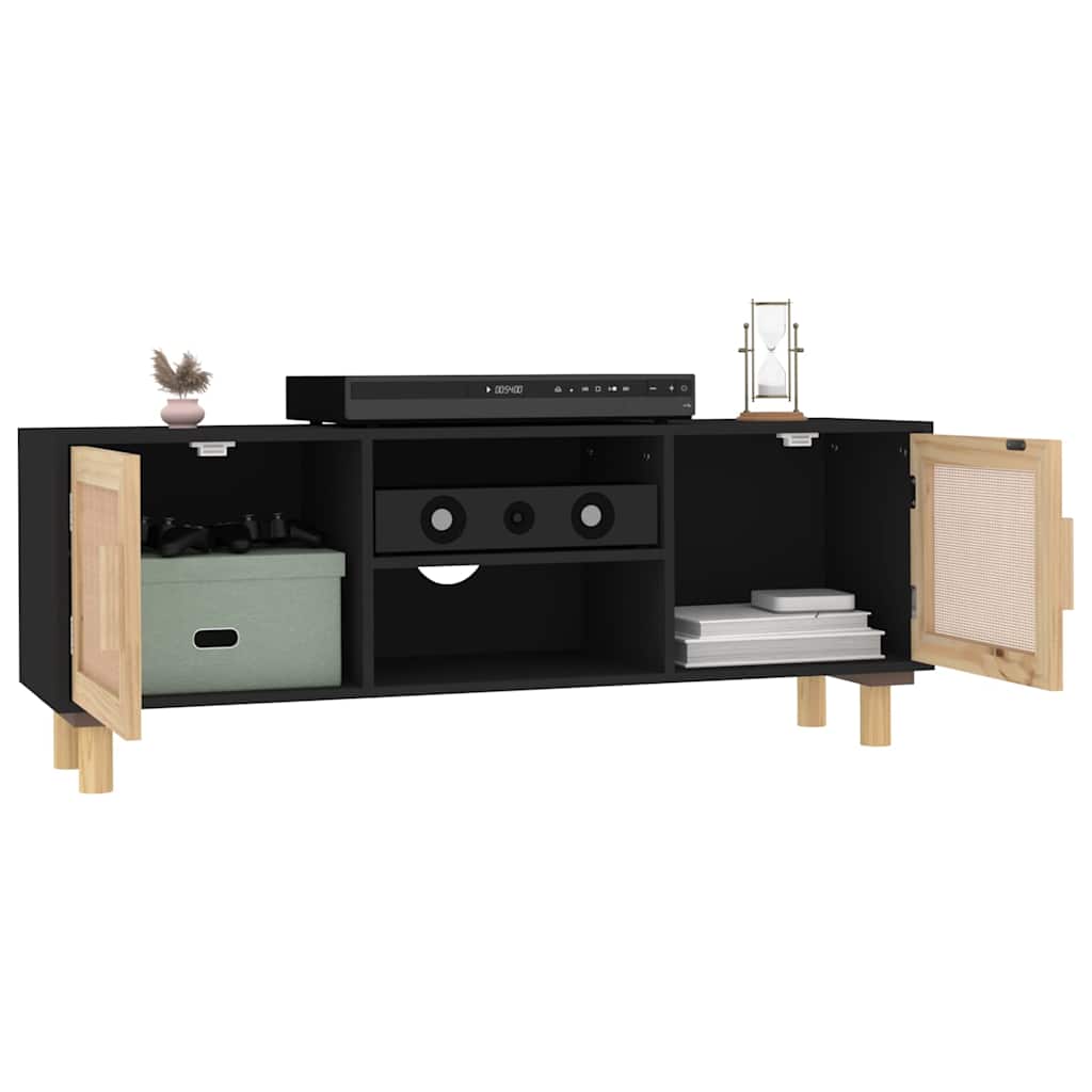 vidaXL TV cabinet 105x30x40 cm solid pine wood and rattan white