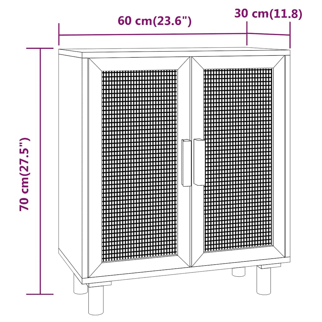 vidaXL Dressoir 60x30x70 cm massief grenenhout en rattan wit