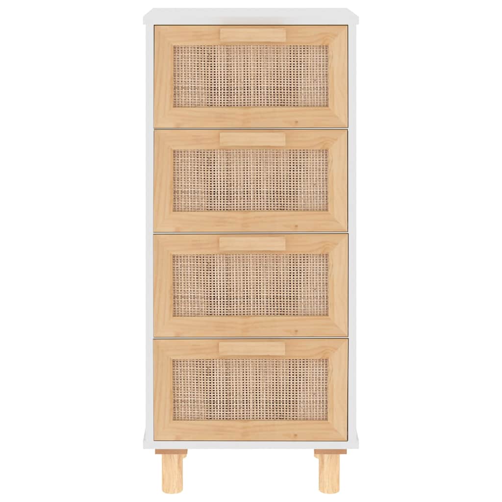 vidaXL Dressoir 40x30x90 cm massief grenenhout en rattan wit